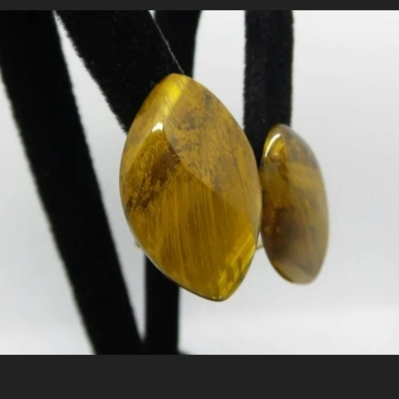 Vintage Moonglow Faux Tiger Eye Pierced Earrings - Picture 2 of 5